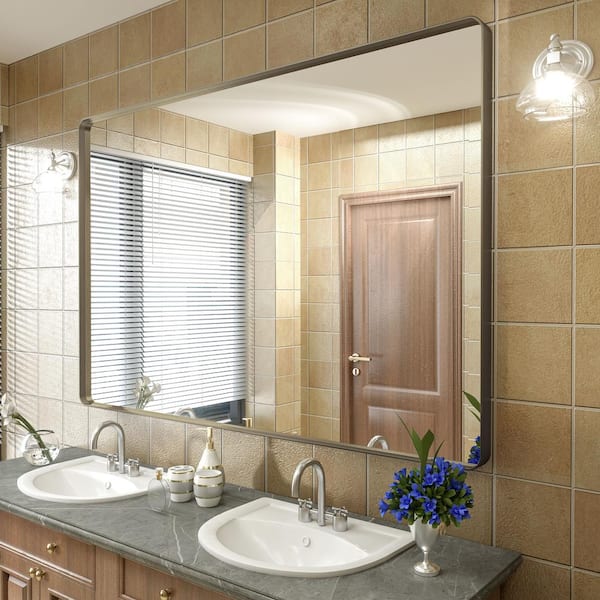 60 in. W x 40 in. H Rectangular Aluminum Alloy Framed and Tempered Glass Wall Bathroom Vanity Mirror in Brushed Bronze
