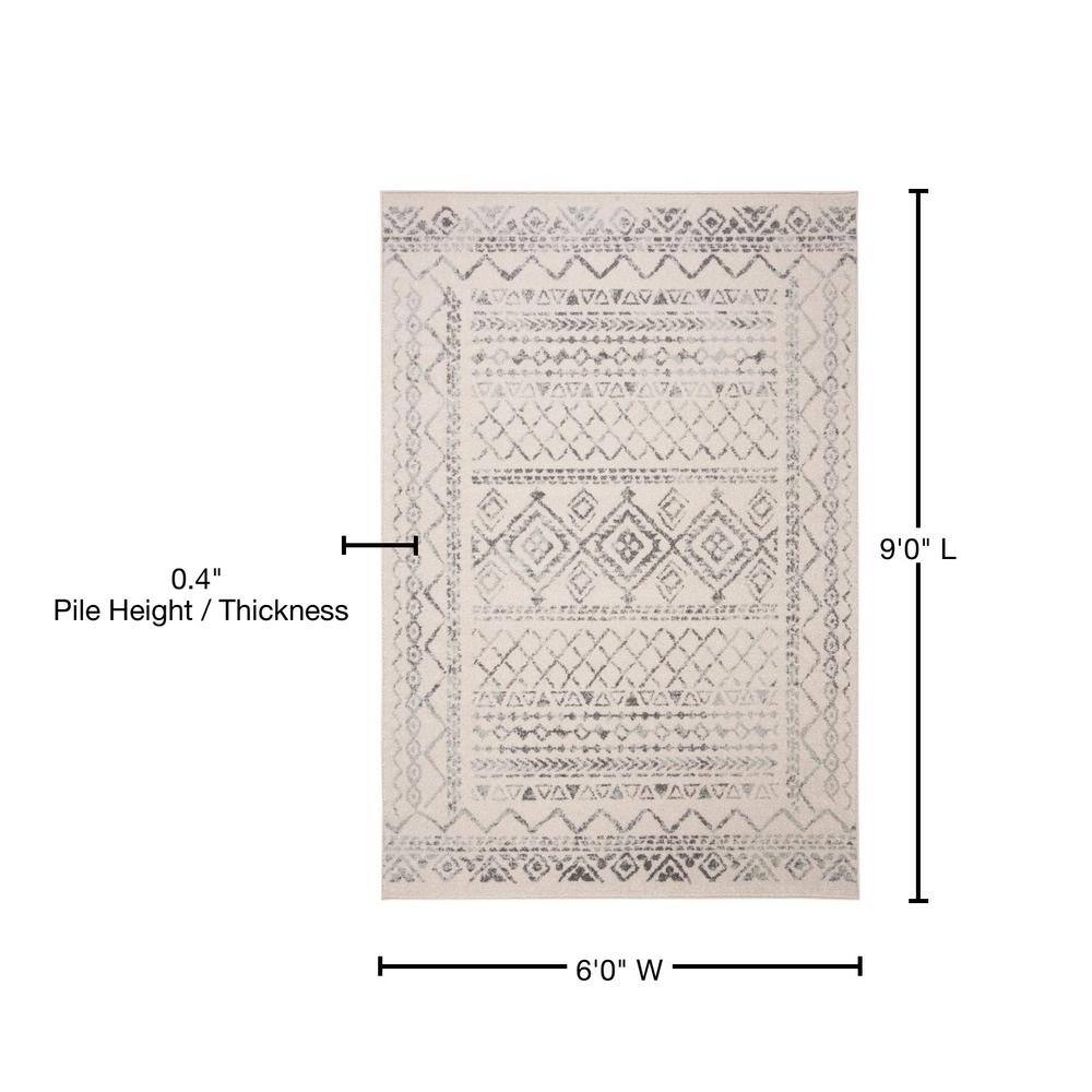 Ivory and Gray Hand-knotted Synthetic 6' x 9' Rug