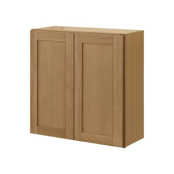 Hampton Bay Avondale 30 in. W x 12 in. D x 30 in. H Ready to Assemble Plywood Shaker Wall Kitchen Cabinet in White Oak
