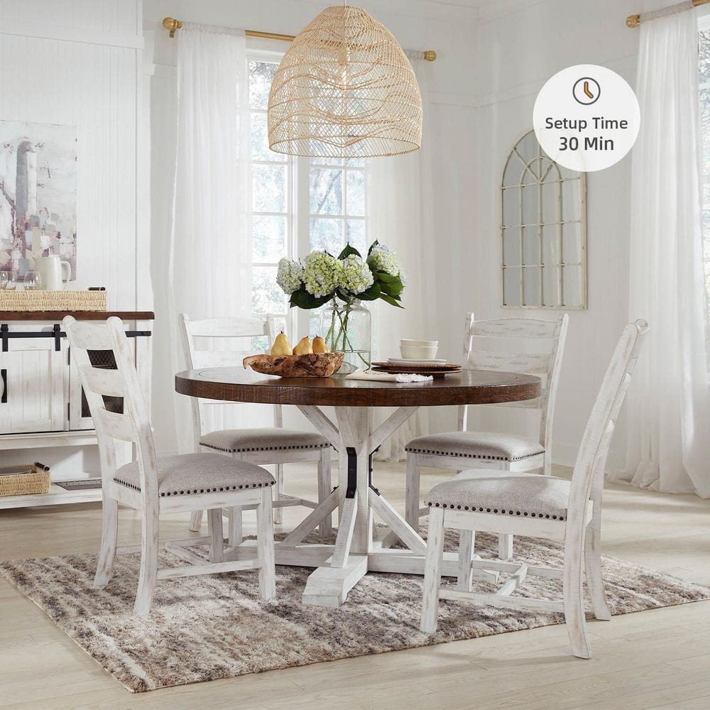 Valebeck White Polyester with Cushion and Nailhead Trim Side Chair Set of 2