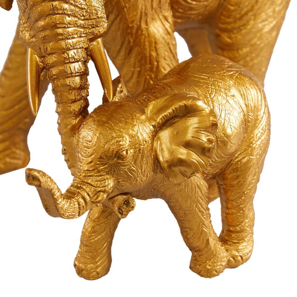 Gold Resin Elephant Figurine with Baby, 6" x 10" x 7"