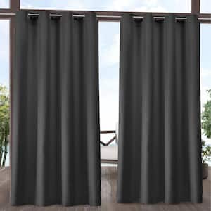 Delano Charcoal Solid Light Filtering Grommet Top Indoor/Outdoor Curtain Panel, 54 in. W x 84 in. L (Set of 2)