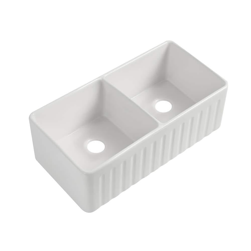 Aoibox 33 In Undermount Double Bowl Fireclay Farmhouse Sink   Gloss White Aoibox Farmhouse Kitchen Sinks Hdsx03ki012 64 1000 