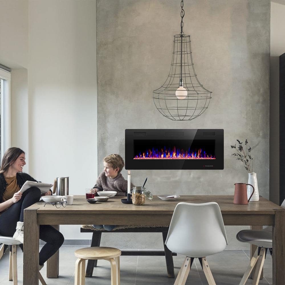 42-Inch Black Wall Mounted Electric Fireplace with Remote