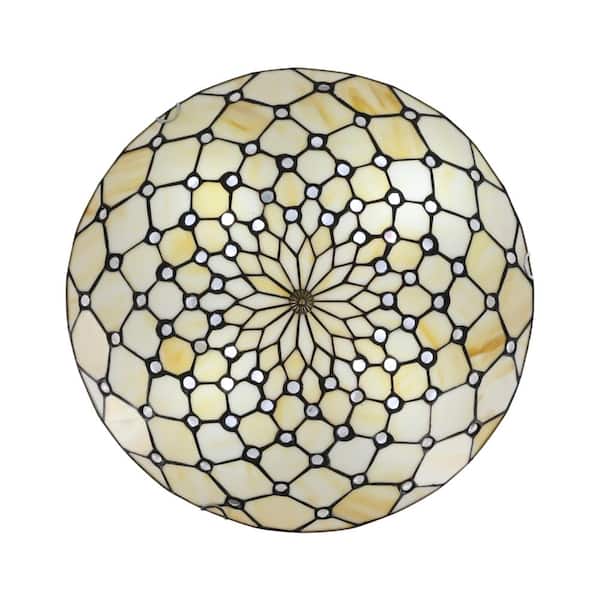 OUKANING 19.68 in. 4-Light Light Yellow Tiffany Flush Mount