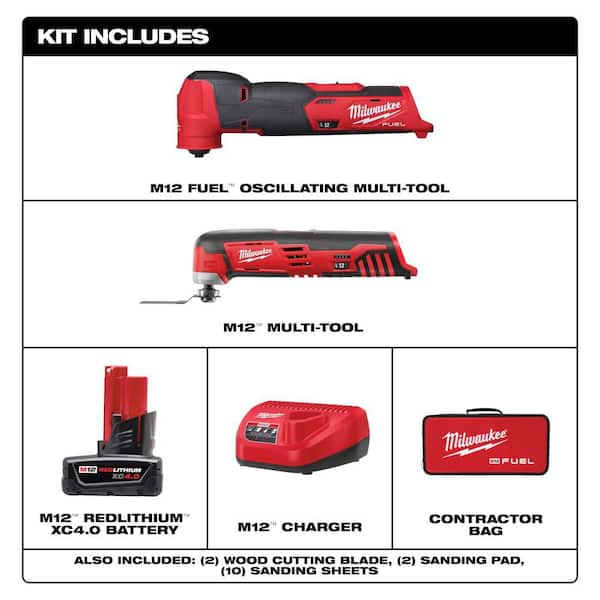 M12 FUEL 12V Lithium-Ion Cordless Oscillating Multi-Tool Kit w/ 4.0 Ah Battery, Charger, Accessories, Bag & Multi-Tool