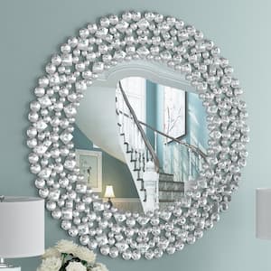 Silver 34 in. W x 34 in. H Modern Round Glass Framed Mirror