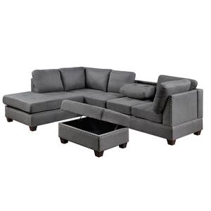 104.5 in.Reversible L-shape Sectional Sofa Couch with Storage Ottoman Rivet Ornament,Dark Gray