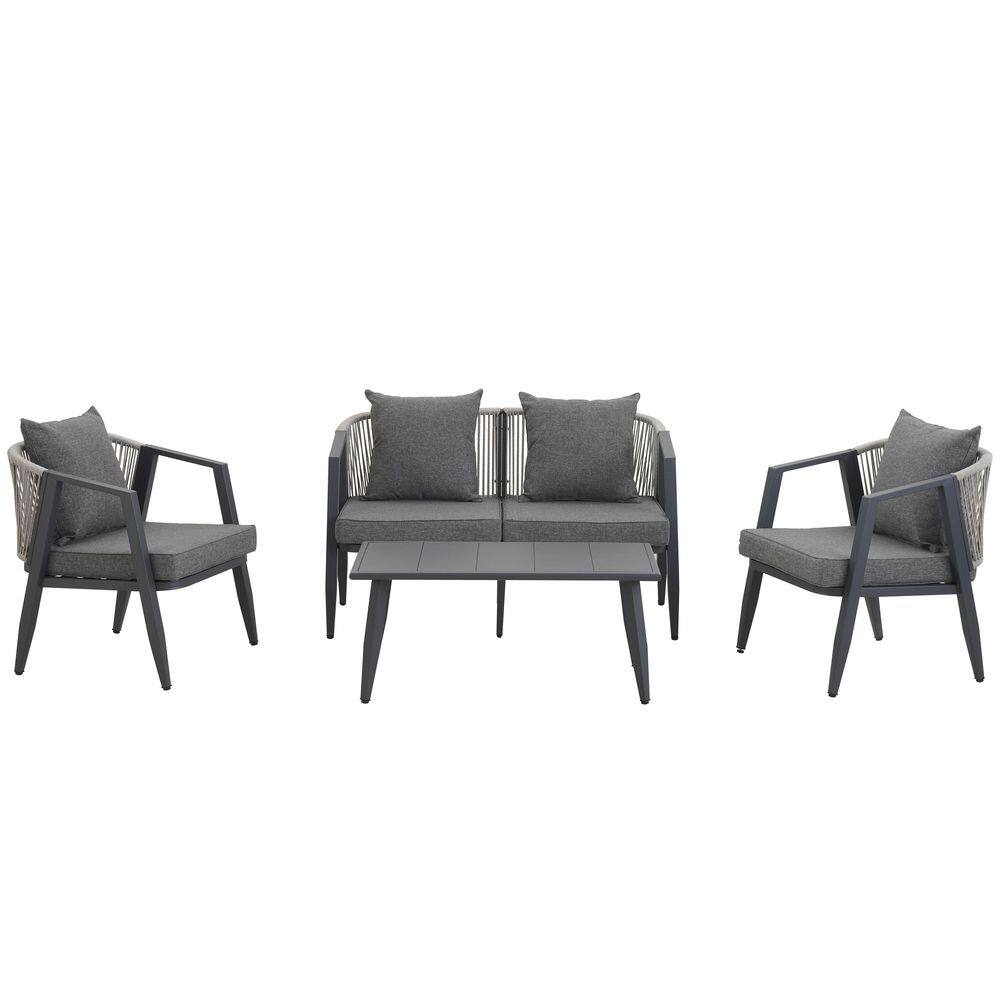 4 Pieces Outdoor Gray Seating Set, Conversation Set with Cushions & Iron Table, Patio Lounge Set for Gardens, Pools price history on PriceWatchPro