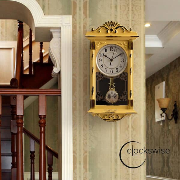 CLOCKSWISE Vintage Grandfather-Style Wall Clock with Wood-Effect