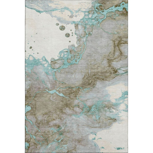Mayfield Premium Machine Washable Abstract AMF2110 Teal 9 ft. x 12 ft. Area Rug