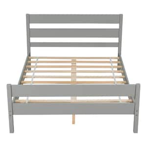 Gray Wood Frame Full Platform Bed with Headboard and Footboard