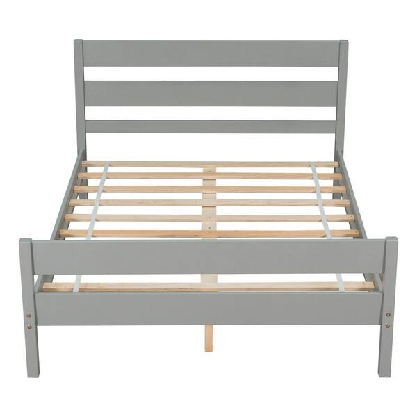 Unbranded Gray Wood Frame Full Platform Bed with Headboard and Footboard