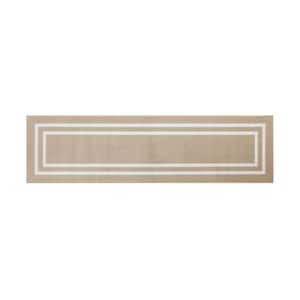 Beige and White 26 in. x 72 in. Border Washable Non-Skid Runner Rug