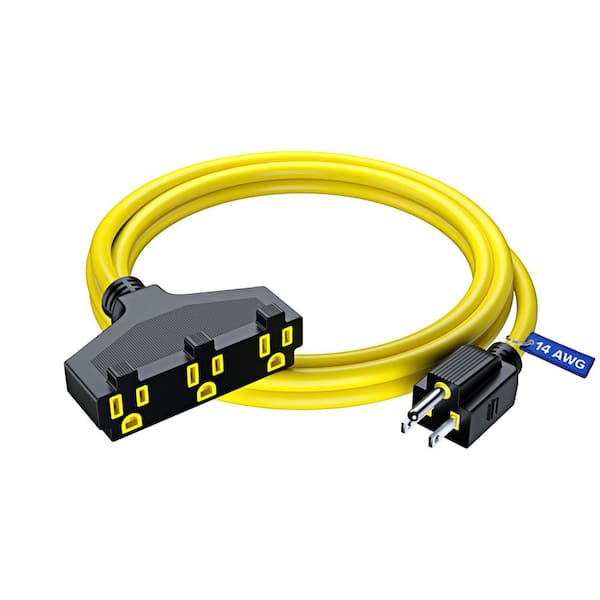 MAXIMM 6 ft. 14 / 3 Medium / Heavy Duty Indoor T-Shaped Extension Cord 3-Outlet 15 Amps Yellow