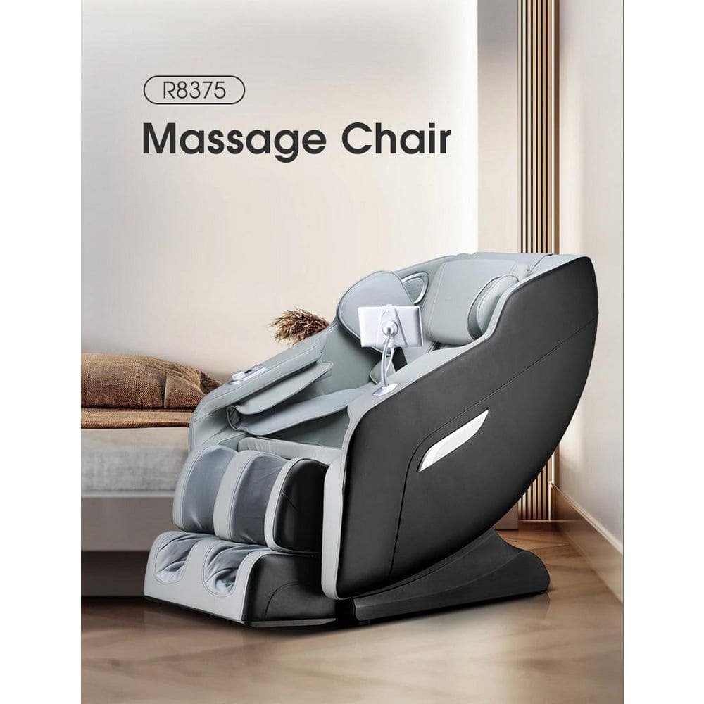 Black and Gray Faux Leather Full Body Massage Chair with Heating and USB Port