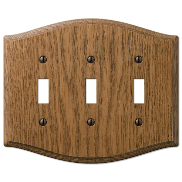 Country 3 Gang Toggle Wood Wall Plate - Medium Oak