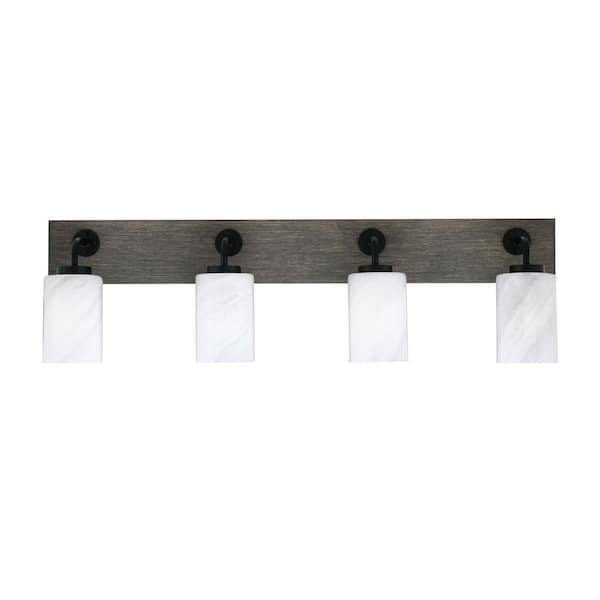Unbranded Kirby 36 in. 4-Light Matte Black and Painted Distressed Wood-look Metal Vanity Light
