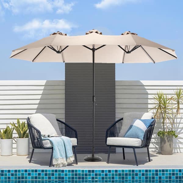14.8 ft. Khaki Outdoor Patio Umbrella Crank Design Double Sided Umbrella