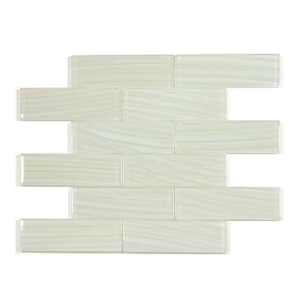 ABOLOS Ivory Beige 12 in. x 12 in. Glossy Glass Subway Mosaic Wall Tile (10 sq. ft./Case)