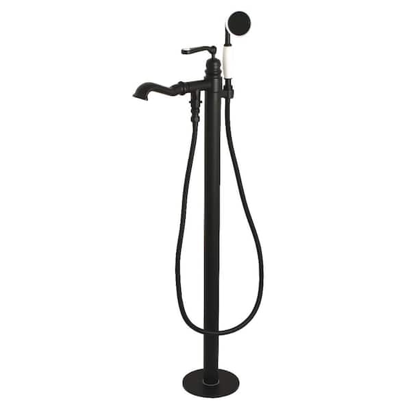 Kingston Brass Traditional Single-Handle Floor-Mount Roman Tub Faucet with Hand Shower in Matte Black
