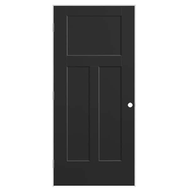 Masonite 36 in. x 80 in. 3-Panel Winslow Right-Hand Solid Core Jet Black Molded Composite Single Prehung Interior Door