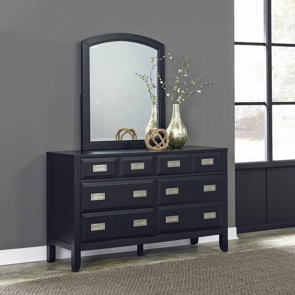 Home Styles Prescott 6-Drawer Black Dresser with Mirror