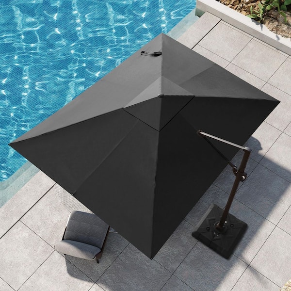 Pellebant 11.5 ft. x 9 ft. Aluminum Rectangular Tilt Outdoor 360° Rotation Cantilever Patio Umbrella in Black with Base
