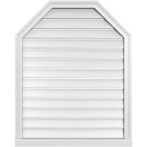 32" x 40" Octagonal Top Surface Mount PVC Gable Vent: Functional with Brickmould Sill Frame
