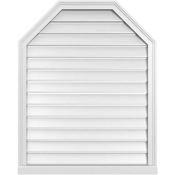 Ekena Millwork 32" x 40" Octagonal Top Surface Mount PVC Gable Vent: Functional with Brickmould Sill Frame