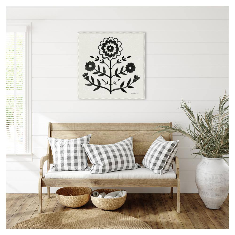 30"x30" Black and White Botanic-Inspired Framed Canvas Wall Art