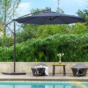 10 ft. Steel Cantilever Patio Umbrella with weighted base in Navy