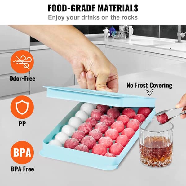 VEVOR Blue Ice Cube Tray, Round Ice Ball Maker, 2 x 33 pcs and 1 x 104 pcs  Ice Balls, 3 Pack Ice trays and Ice Bin and Scoop BQZZJLST33104V6YXV0 - The  Home Depot