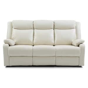 Ward 76 in. Round Arm Faux Leather Straight 3-Seater Reclining Sofa in White
