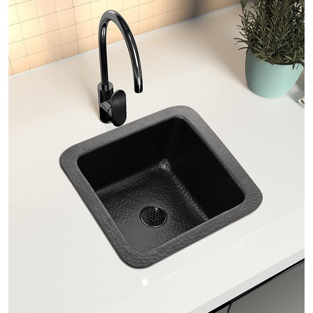 Matte Black Hand Hammered Aluminum Square Bar Sink, 12"