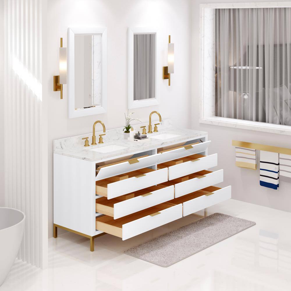 Pure White 72'' Double Sink Vanity with Carrara Marble Top