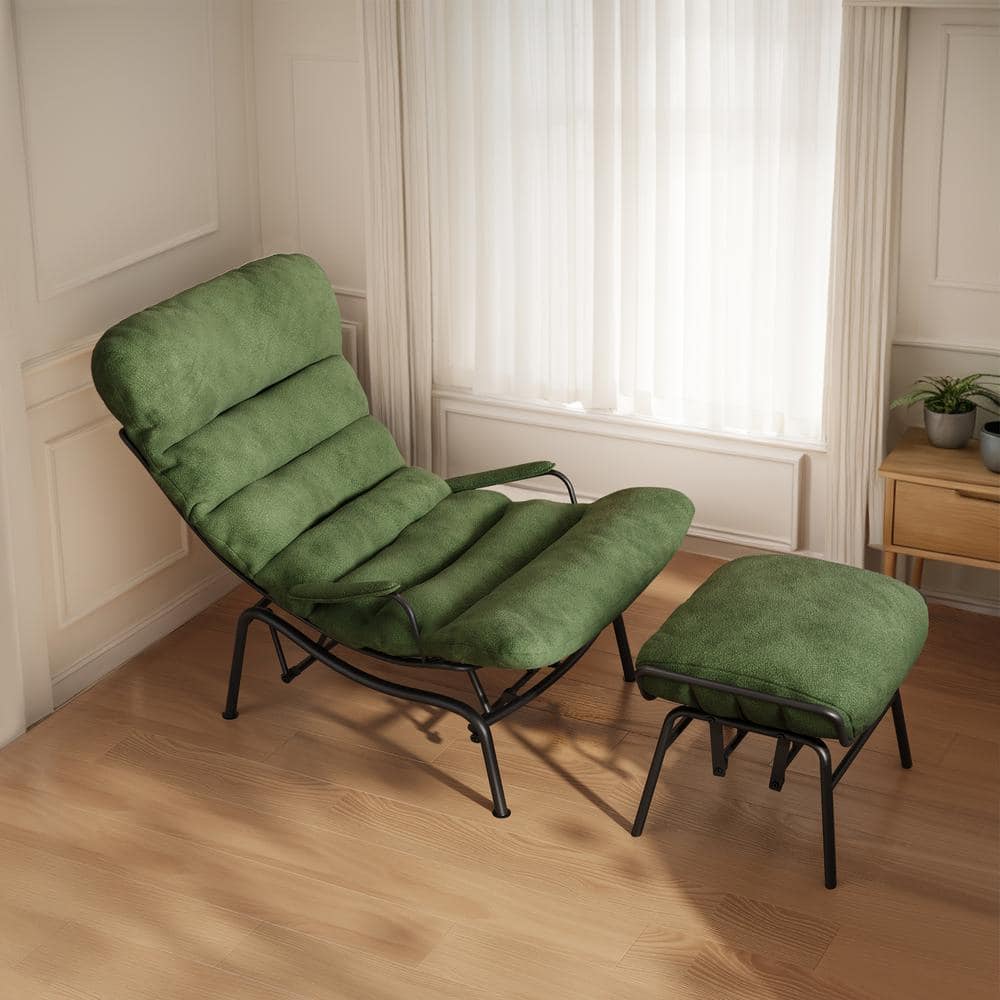 Oren Green Cloud Velvet Modern Lazy Armchair Recliner Glider Rocking Chair 