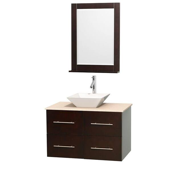Wyndham Collection Centra 36 in. Vanity in Espresso with Marble Vanity Top in Ivory, Porcelain Sink and 24 in. Mirror