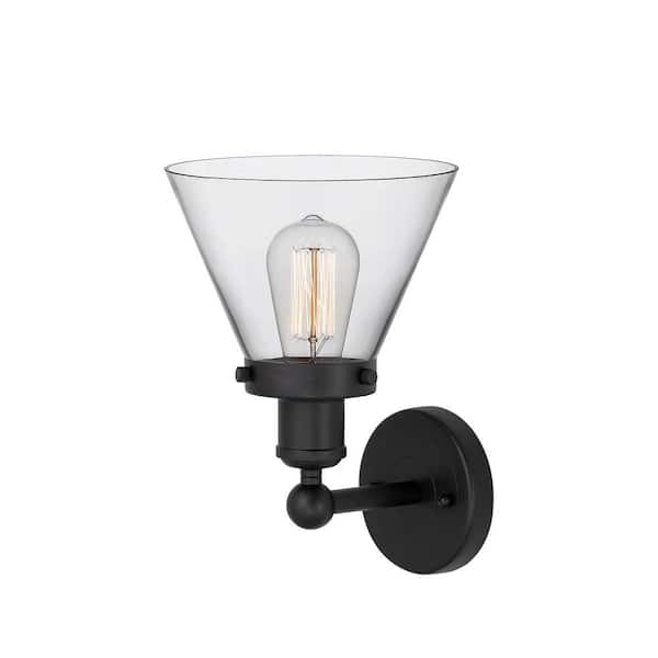 Cone 1-Light Matte Black Wall Sconce with Clear Glass Shade