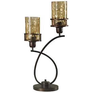 26 in. Bronze Table Lamp with Amber Glass Shade