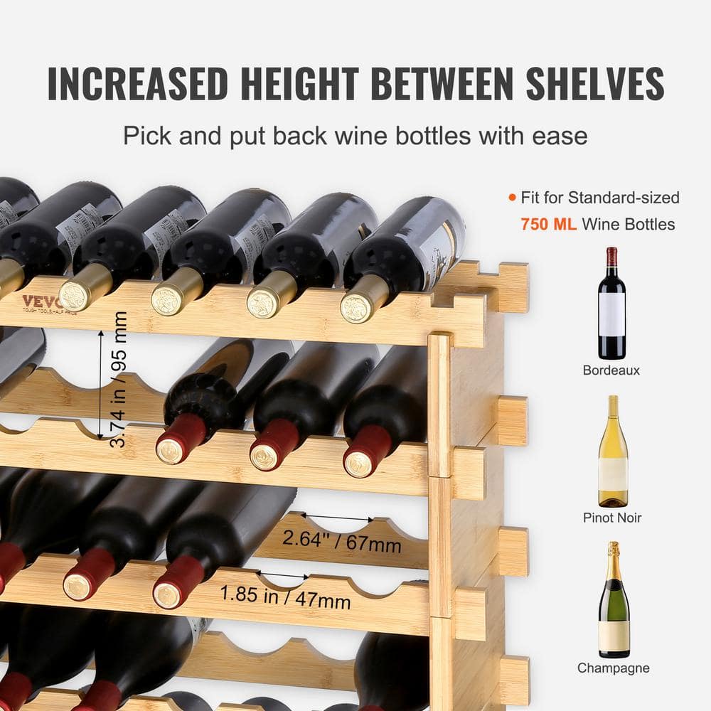 Natural Bamboo 48-Bottle Stackable 6-Tier Wine Rack