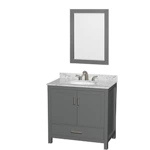 Sheffield 36 in. W x 22 in. D x 35 in. H Single Bath Vanity in Dark Gray with White Carrara Marble Top and 24" Mirror