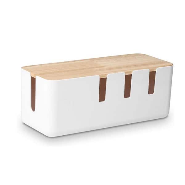 Yichuhaoxi Cable Management Box, 12 ft., Wood Lid, Cord Organizer for Desk, TV, Computer, USB Hub System to Cover in White