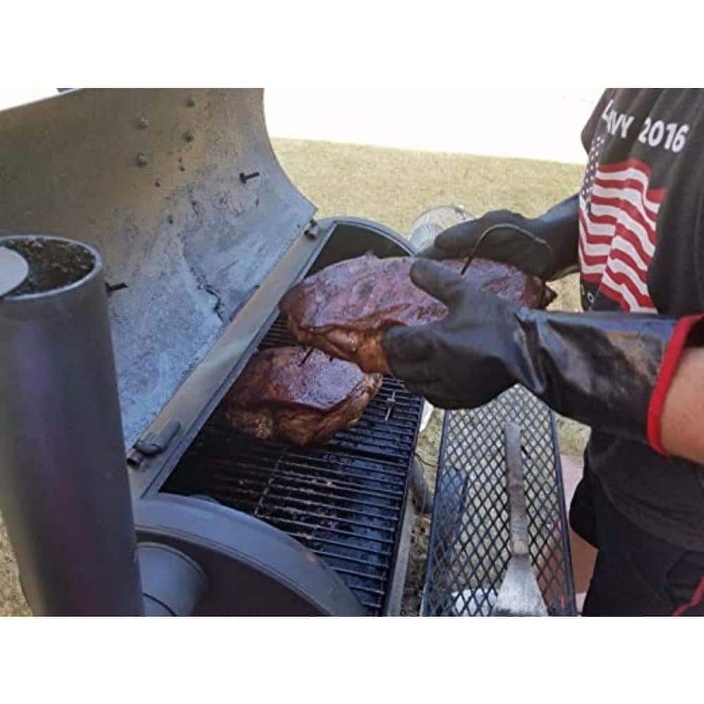 Black Extra Long Heat Resistant BBQ Gloves with Neoprene Coating