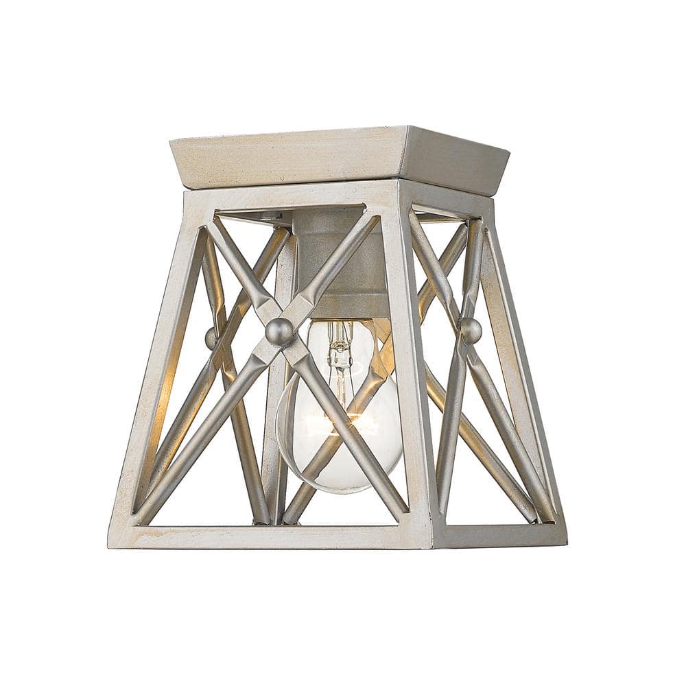 Trestle 6 in. 1-Light Antique Silver Flush Mount Light with No Bulbs Includ