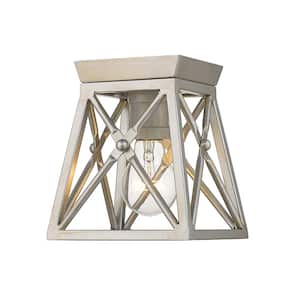 Trestle 6 in. 1-Light Antique Silver Flush Mount Light with No Bulbs Included