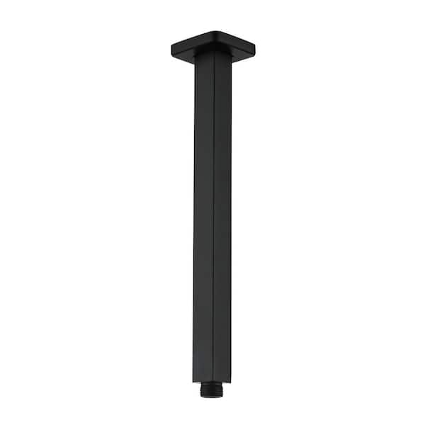 12 in. Square Ceiling Mount Standard Shower Arm and Flange, Matte Black