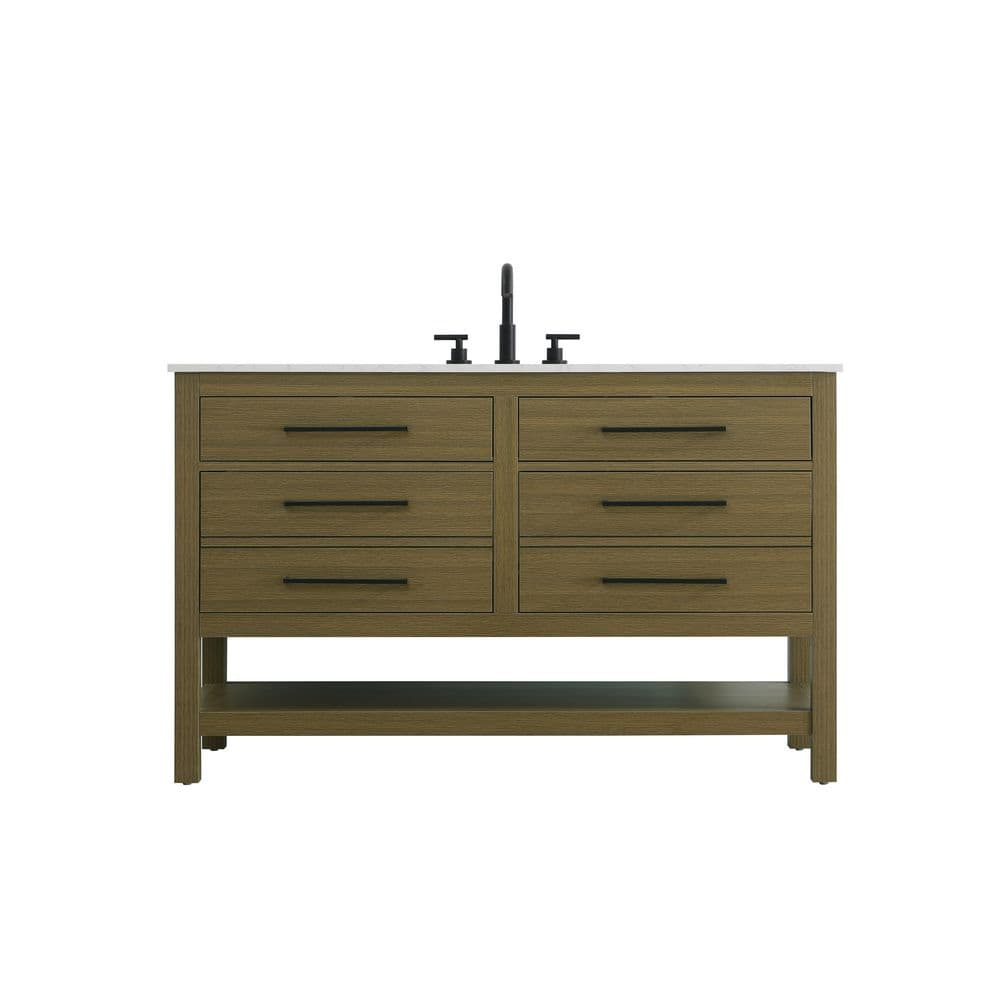 54 in. Single Sink Chestnut Brown Bath Vanity with White Engineered Marble Top price history on PriceWatchPro