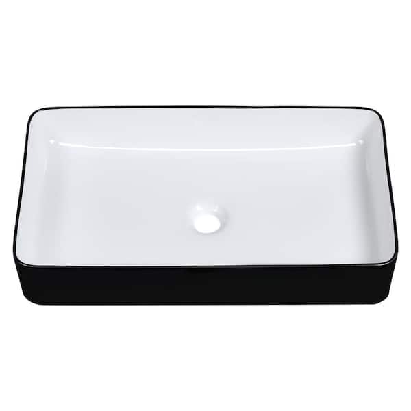 24 in. x 14 in. Rectangle Black Ceramic Vessel Sink Above Counter Bathroom Sink Art Basin