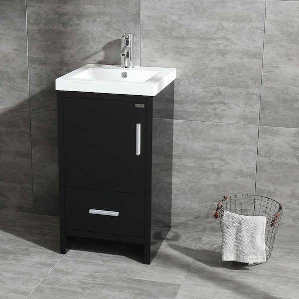 18 in. W x 18 in. D x 32 in. H Single Sink Bathroom Vanity in Black with White Top and Faucet